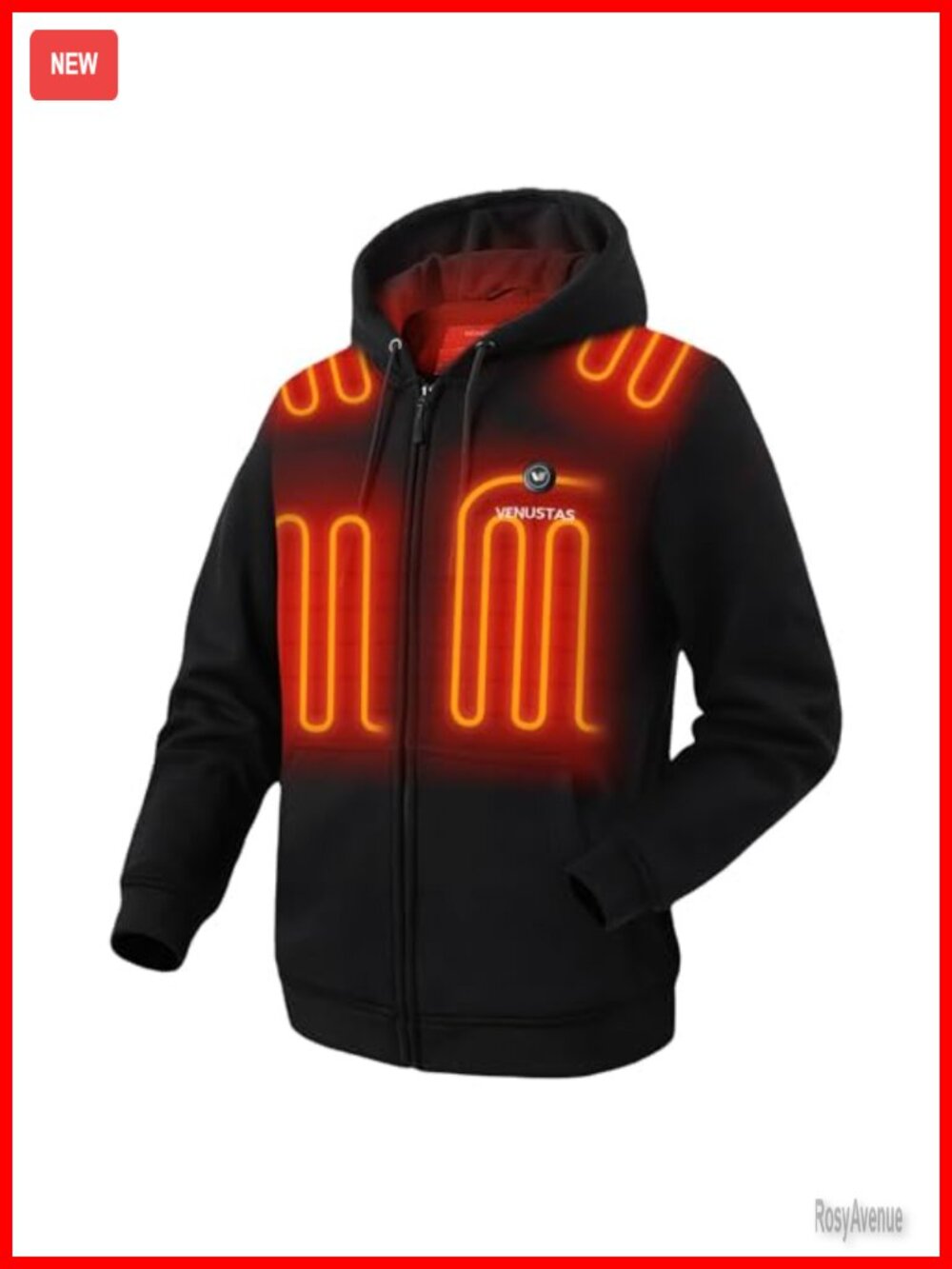 Unisex Heated Hoodie Full-Zip Fleece Lined 5 Heating Zones